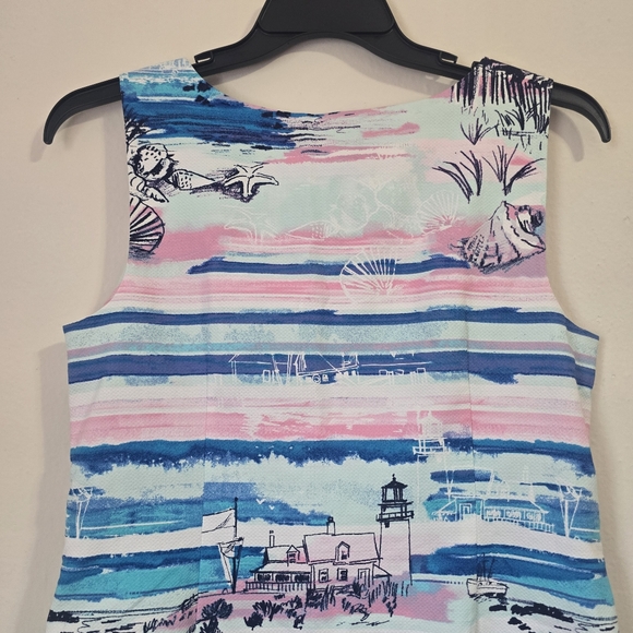 Talvot Petite Seaside Harbor Blue and Pink Striped Sleeveless Dress Size 10P - Picture 5 of 11
